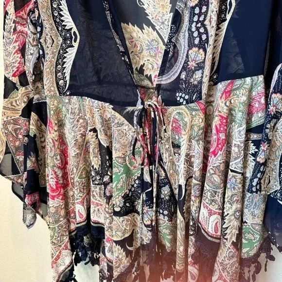 Umgee Navy Blue Abstract Paisley Oversized Boho Kimono - Size Small - EUC - Picture 5 of 7